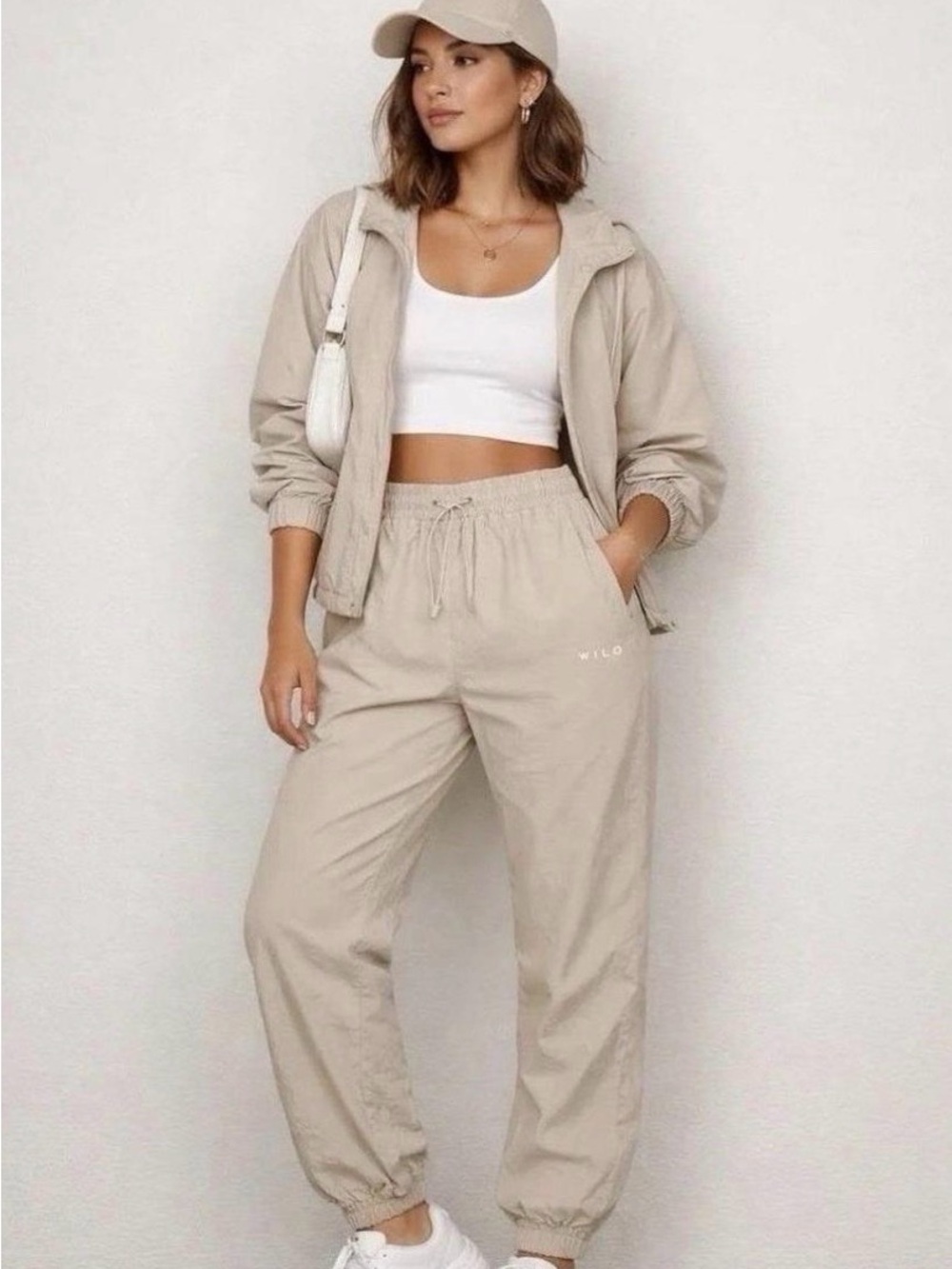 Wilo The Label Neutral Tan Beige Drawstring Jogger Pants for Women